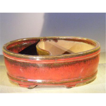 PAISAJE 10 x 8 x 3.75 in. Ceramic Bonsai Pot, Parisian Red - Oval PA2529710